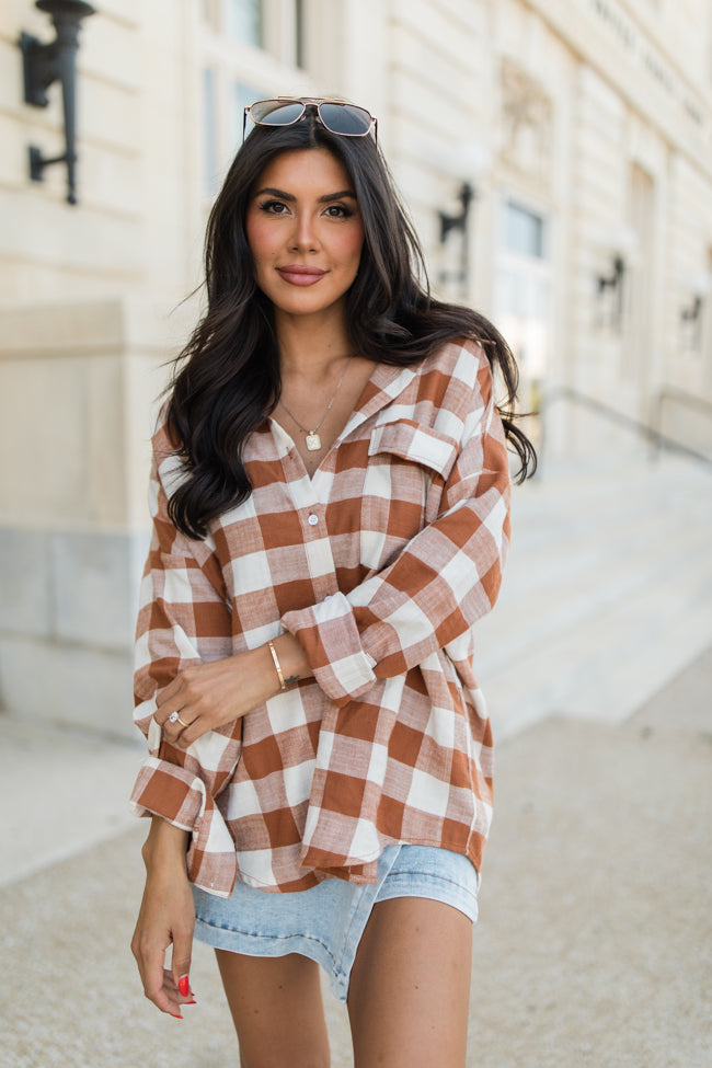 Made Me Realize Tan Plaid Button Front Shirt FINAL SALE Good Selling Online