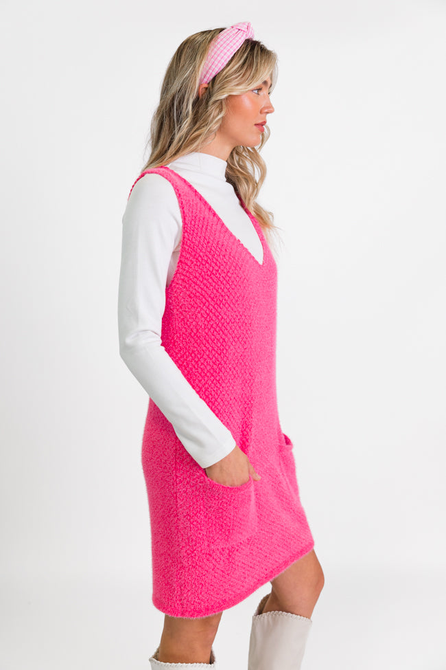 Keep Track Hot Pink Pocket Front Tank Sweater Dress Comfortable Cheap Online