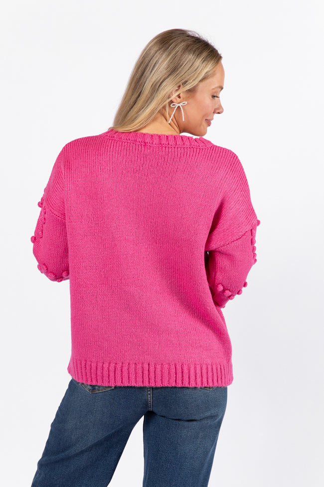 Adore You Hot Pink Oversized Heart Pom Sweater FINAL SALE Cheap Online