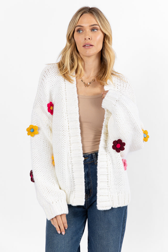 The Way I Feel Ivory Multi Flower Embroidered Cardigan Free Shipping