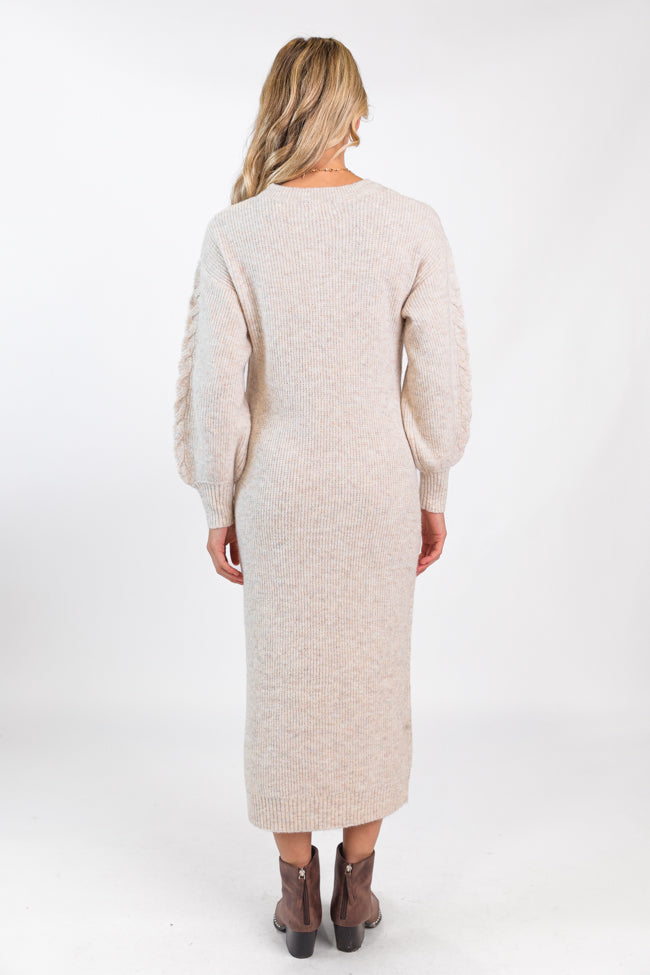 Stay On Your Mind Oatmeal Cable Knit Midi Dress Outlet New Arrival