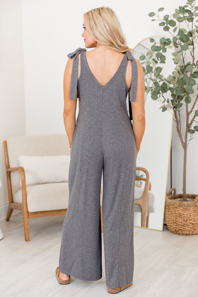 Sweetest Rush Grey Tie Shoulder Jumpsuit Cheap Sale Low Pice