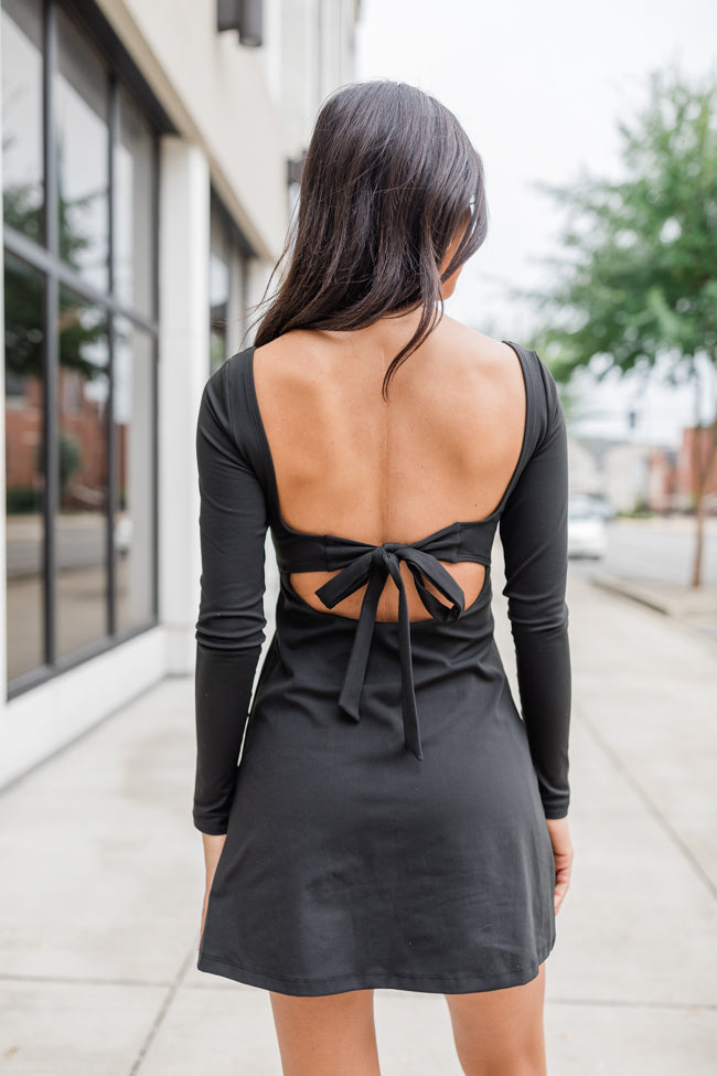 On The Rise Black Long Sleeve Open Back Active Dress FINAL SALE Outlet Extremely