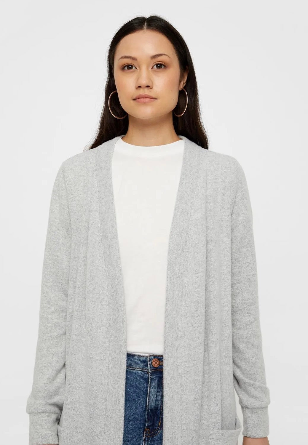 Noisy May - City L/S Long Light Grey Melange - Cardigan Shipping Discount Sale