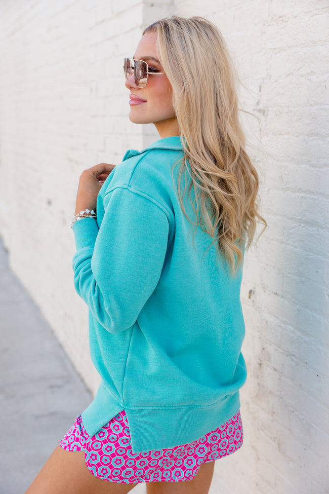 Be Right Back Oversized Aqua Acid Washed Quarter Zip Free Shipping Outlet Locations