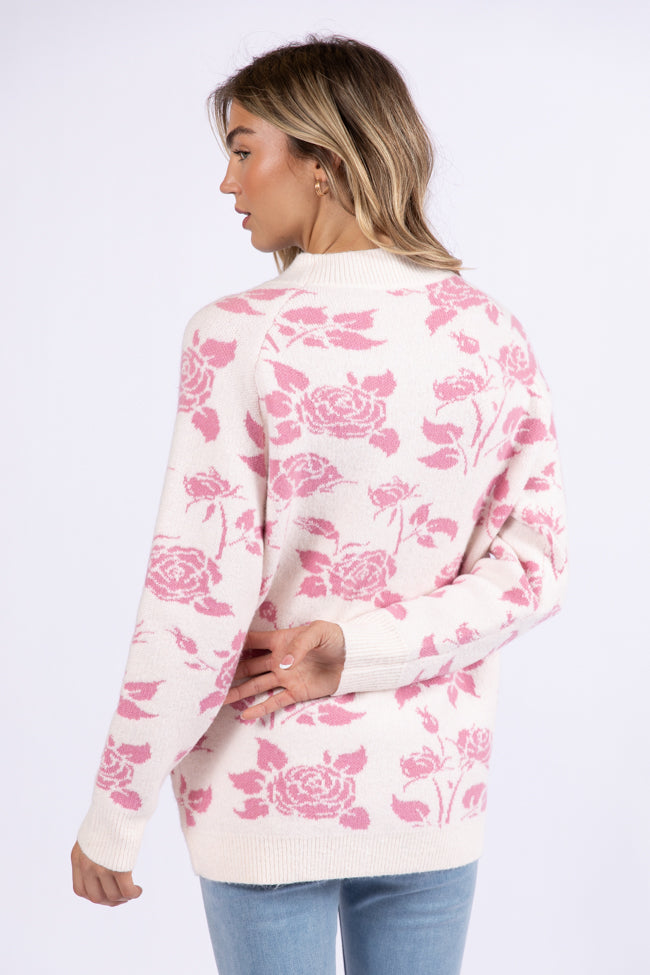 Feeling Like Love Ivory and Pink Floral Crew Neck Sweater SALE For Sale Online