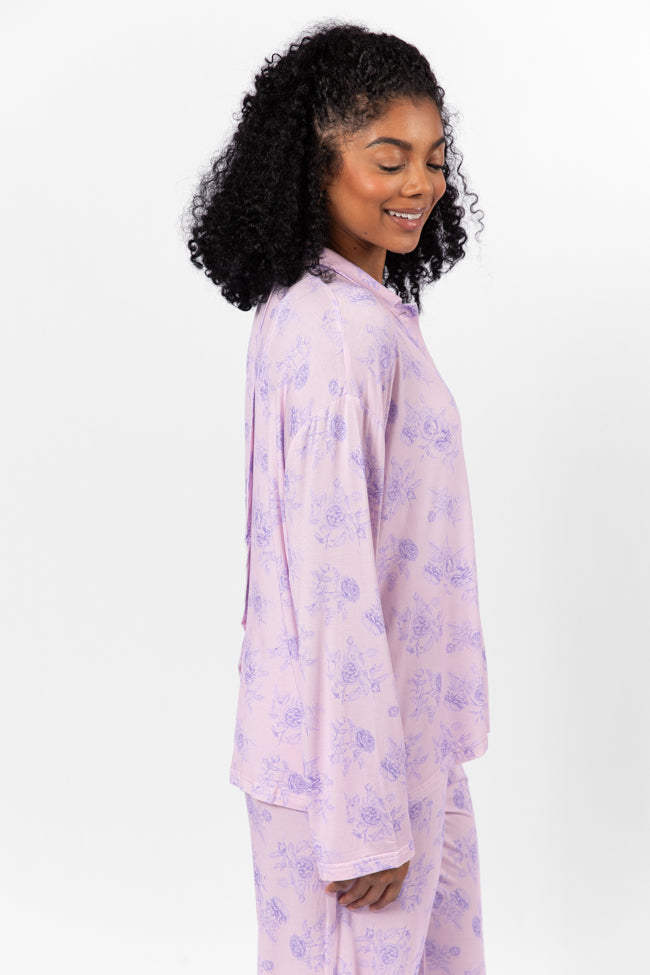 Sweet Dreams In Purple Floral Fantasy Long Sleeve Pajama Top FINAL SALE Discount 2025 Unisex