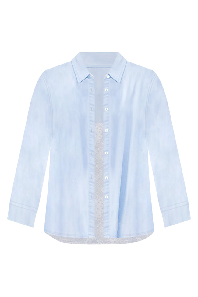 A New Light Paisley Detail Chambray Blouse FINAL SALE 2025 New Cheap Pice