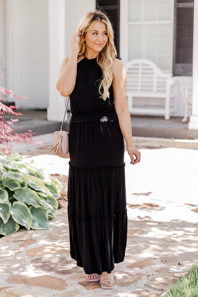 Stay A While Black Halter Neck Maxi Dress FINAL SALE Clearance Huge Surprise