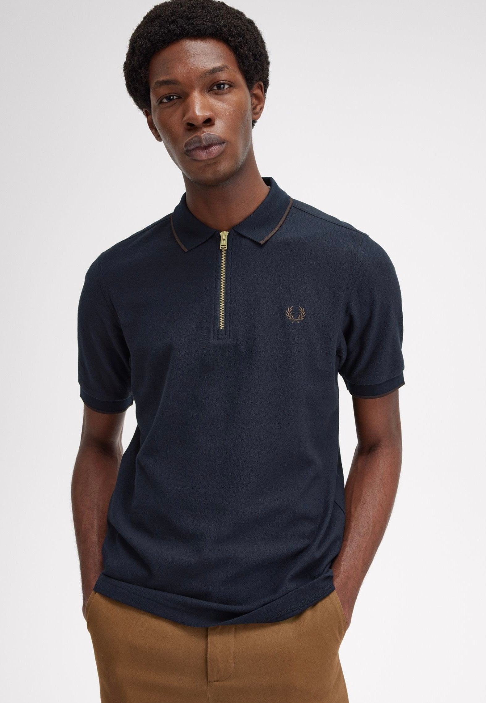 Fred Perry - Crepe Pique Zip Neck Navy - Polo Sale Tumblr