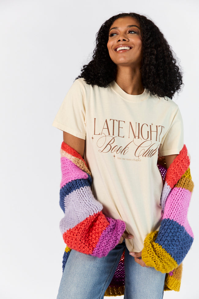 Late Night Book Club Ivory Comfort Color Graphic Tee Fashion Style Online