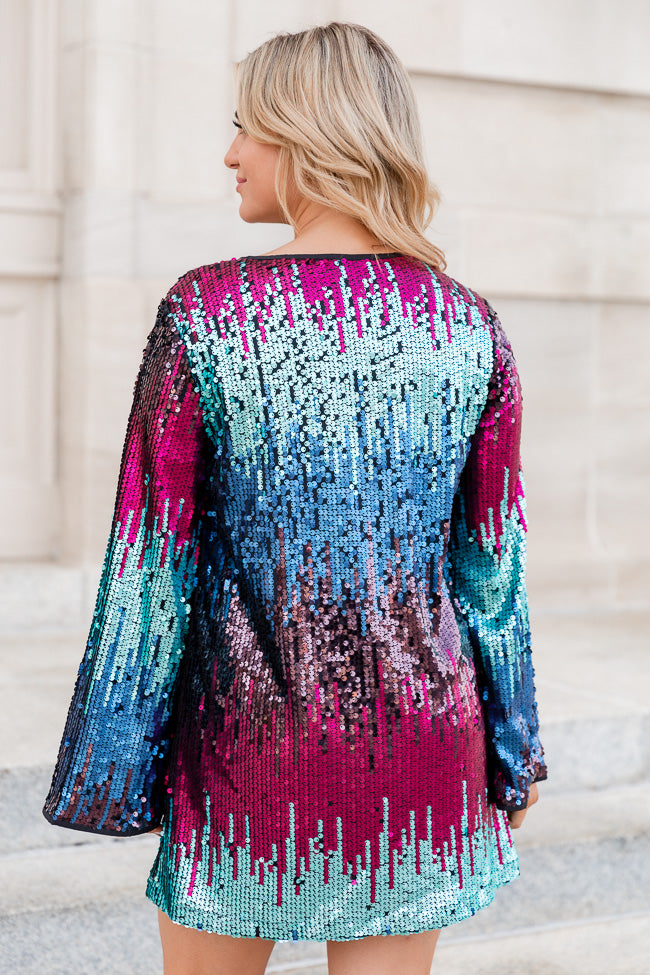 Nothing Left To Say Multi Color Sequin Bell Sleeve Mini Dress FINAL SALE Sale 100% Original