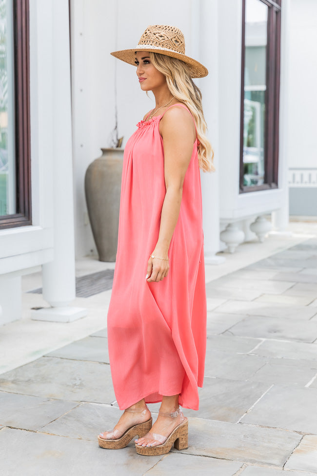 Choose Fate Coral High Neck Midi Dress FINAL SALE Cheap Sale Inexpensive