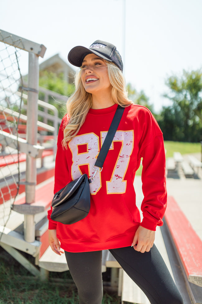 87 Red Oversized Graphic Sweatshirt Low Shipping Cheap Pice