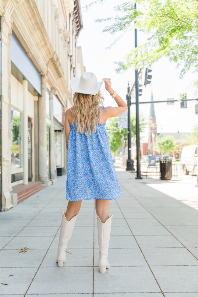 Dance With Me Blue Tie Shoulder Floral Mini Dress Tori X Pink Lily Footlocker Online