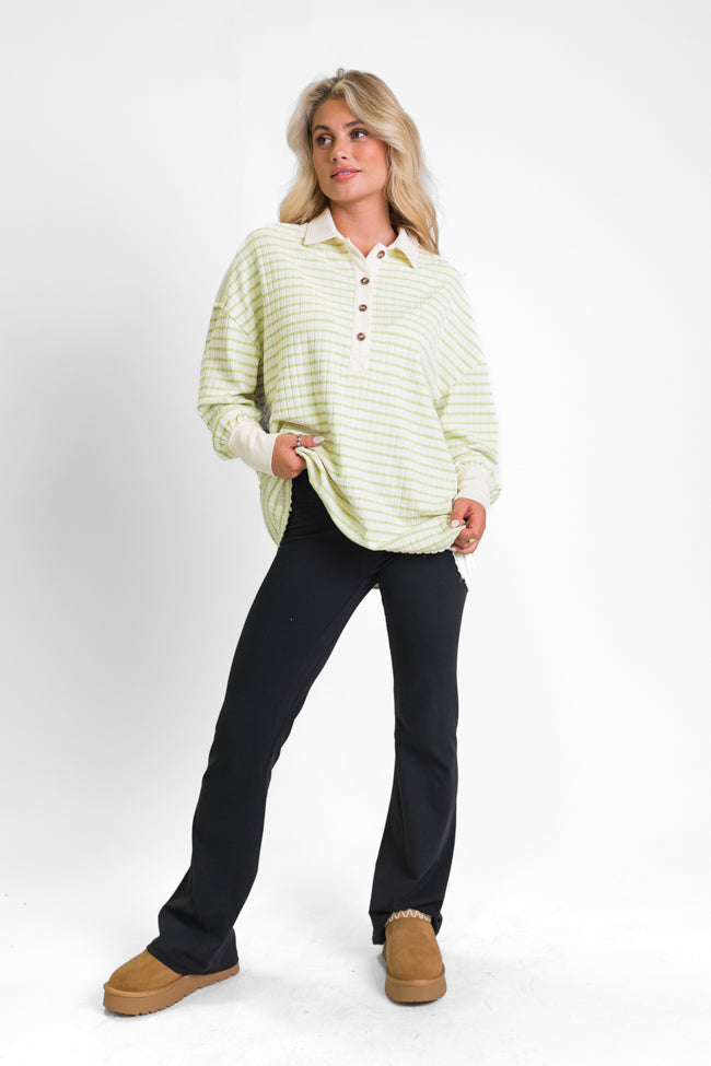 This Is The Life Lime Striped Collared Henley Oversized Knit Top FINAL SALE Very Cheap