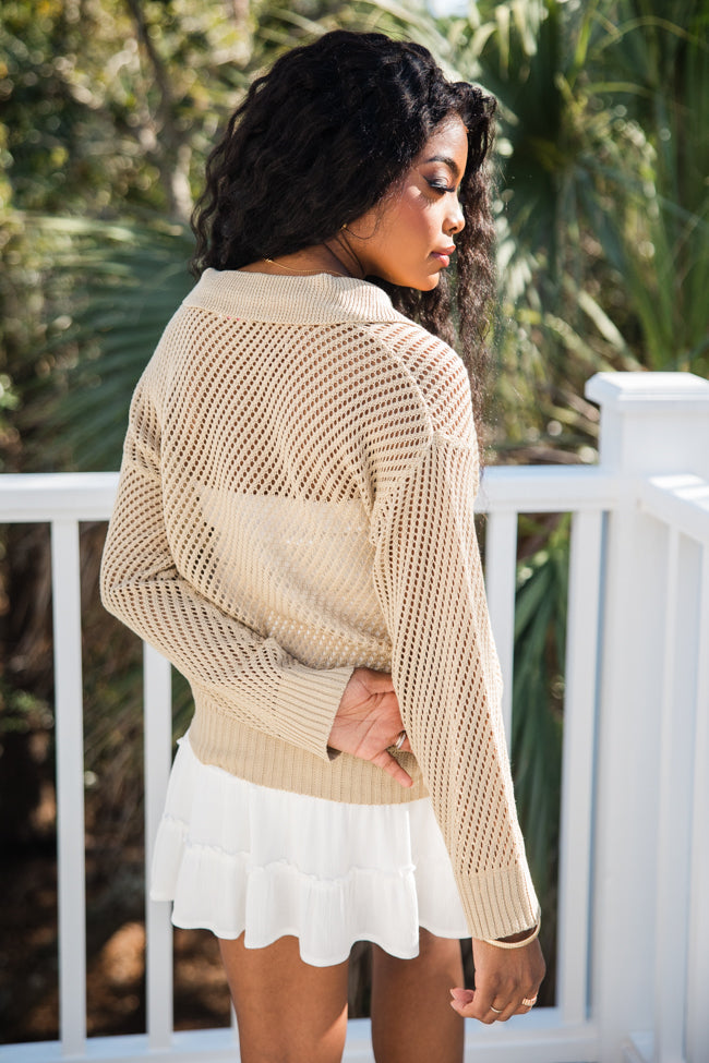 Knit Together Sand Collared Open Knit Sweater Big Sale Sale Online