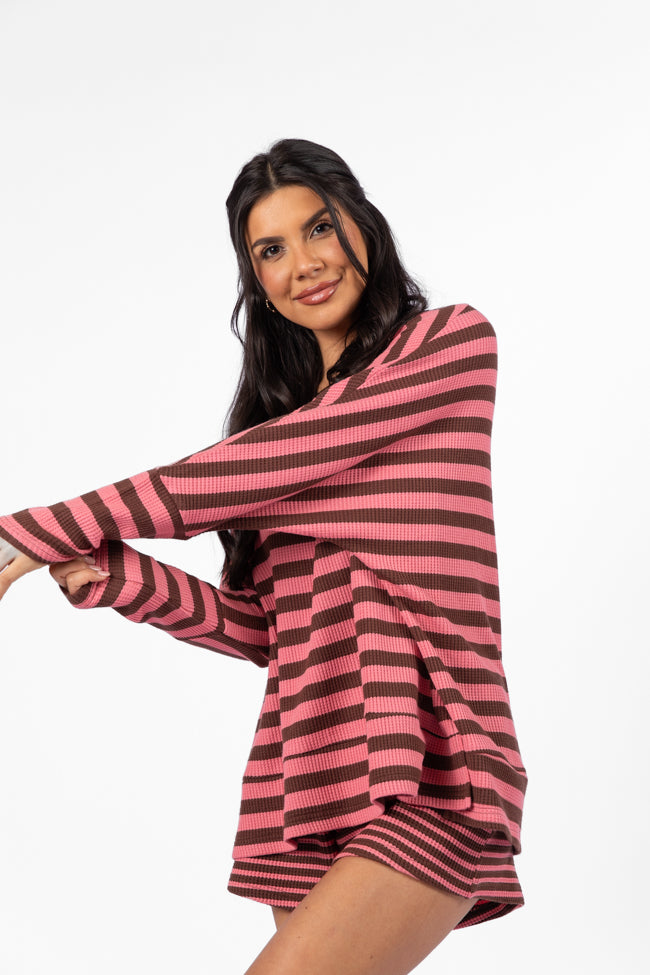 No Complaints Pink and Chocolate Striped Thermal Set Buy Cheap Popular