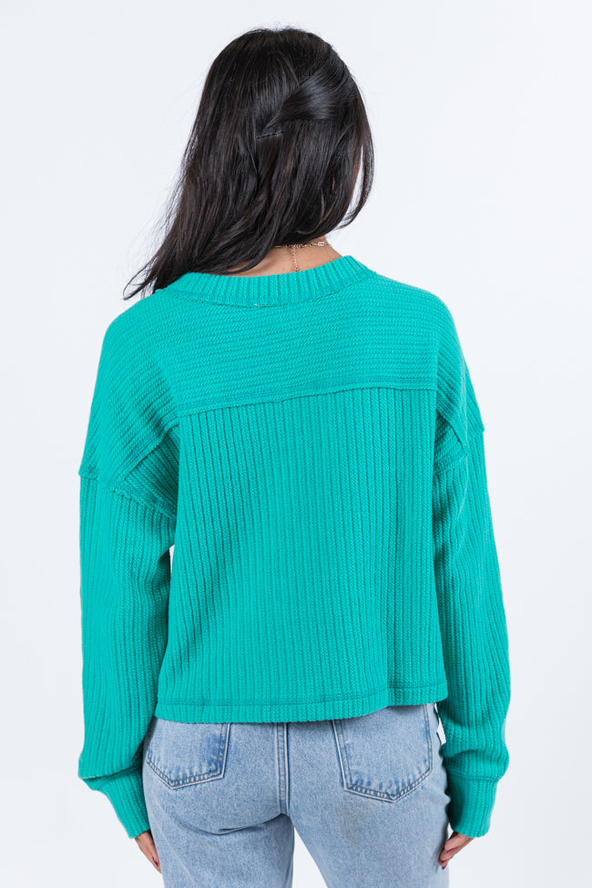 Living Right Seafoam Ribbed V-Neck Knit Top FINAL SALE Cheap Sale Best Wholesale