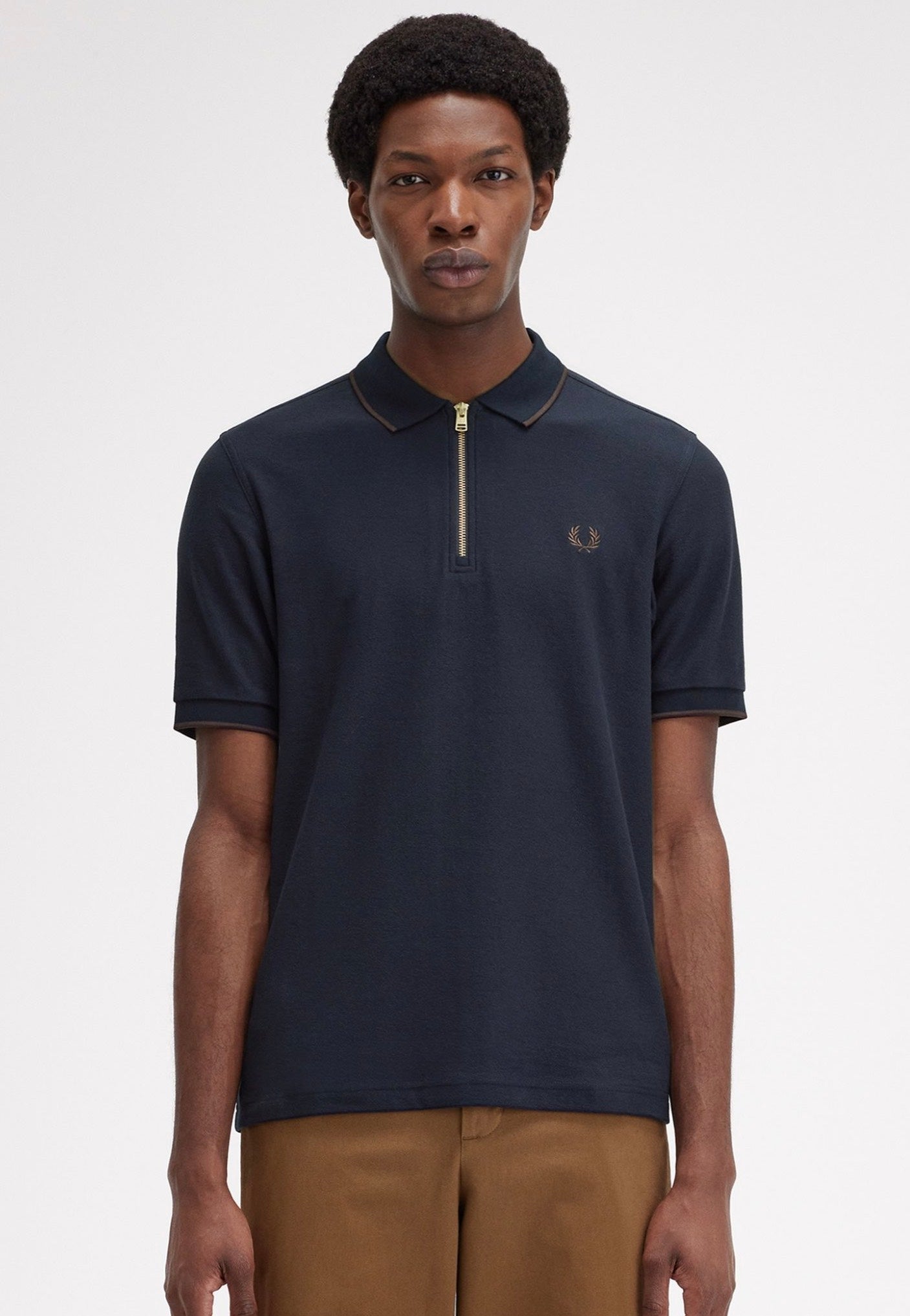 Fred Perry - Crepe Pique Zip Neck Navy - Polo Sale Tumblr