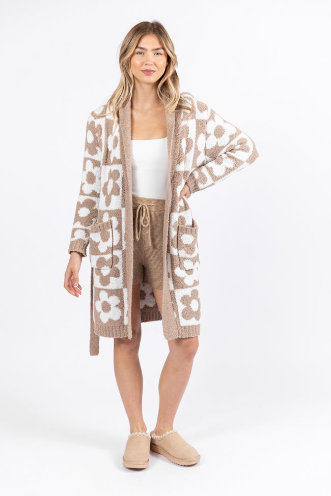 It Was All A Dream Neutral Checkered Floral Robe SALE Clearance Store Cheap Online