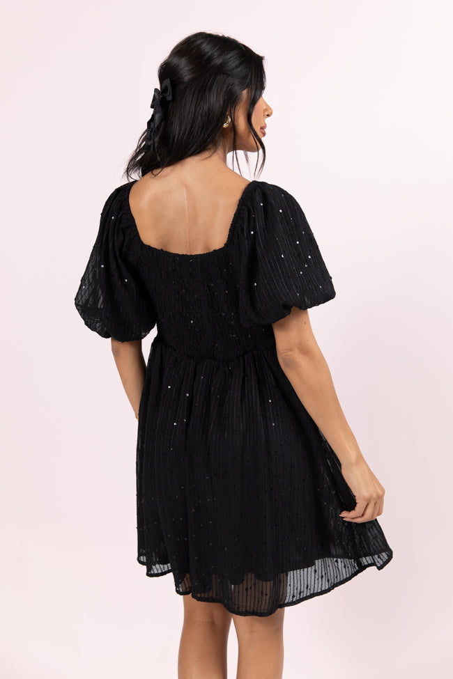 Get Figgy With It Black Textured Surplice Neckline Holiday Dress FINAL SALE Discounts Sale Online