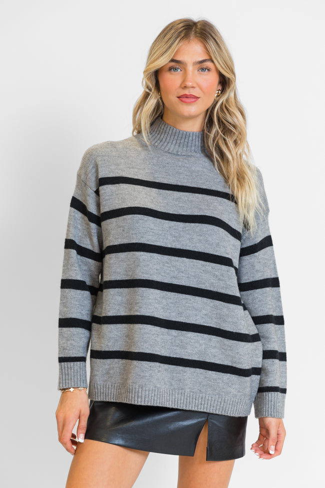 Where I'm Going Charcoal Oversized Stripe Turtleneck Sweater