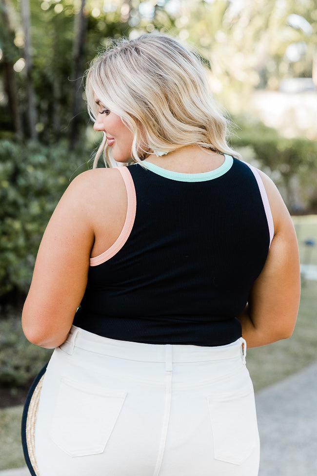 Bite The Bullet Black Color Block Trim High Neck Tank Bodysuit Best Sale Cheap Online