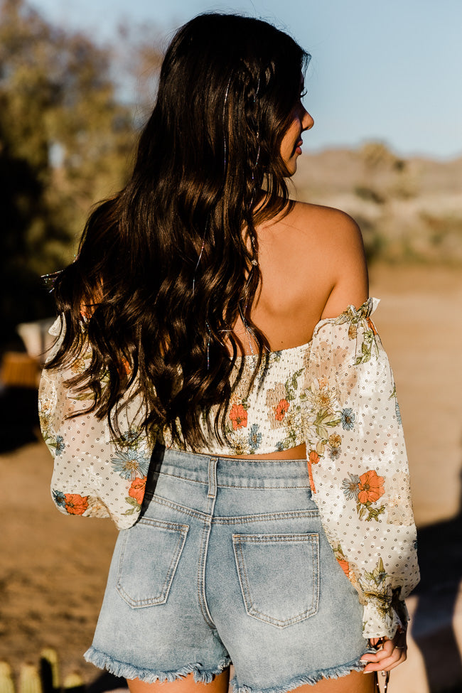 Don't Look Back Beige Floral Print Off The Shoulder Corset Blouse