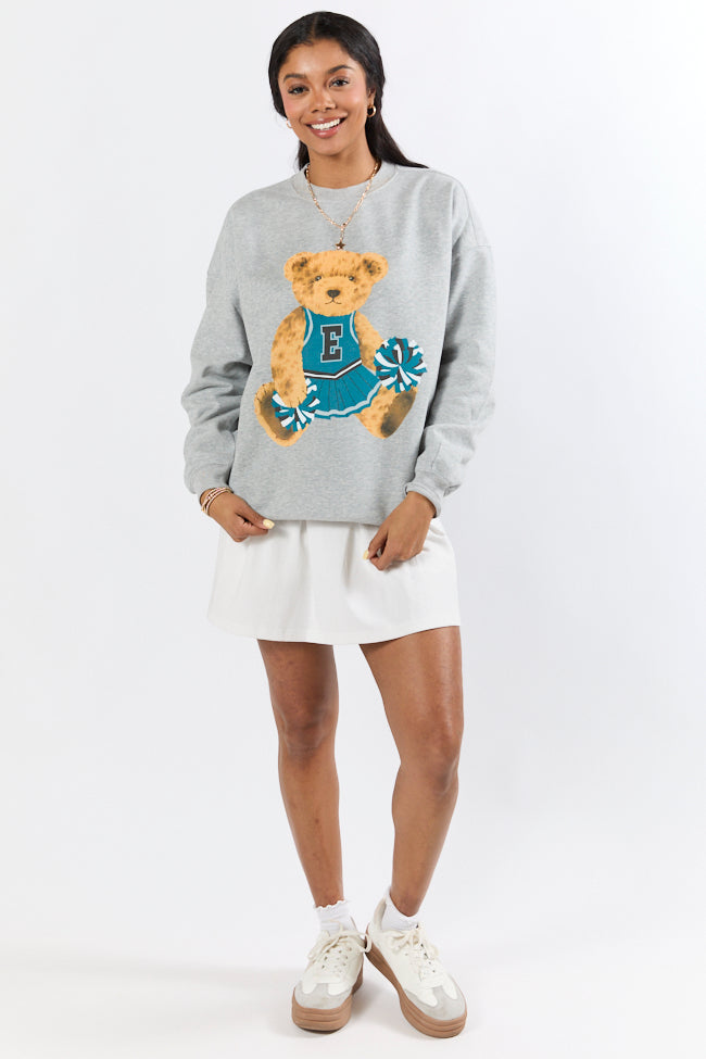 Vintage Green and Black Cheer Teddy Bear Light Grey Oversized Graphic Sweatshirt Latest Collections Online