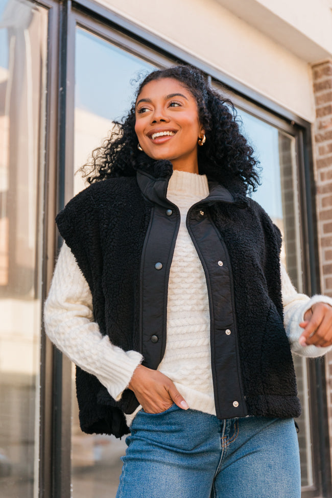 Feel It All Black Oversized Sherpa Vest Cheap Sale Visit