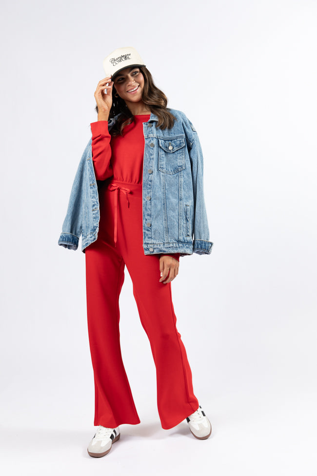 Wear It Out Red Boat Neck Jumpsuit SALE Cheapest Pice