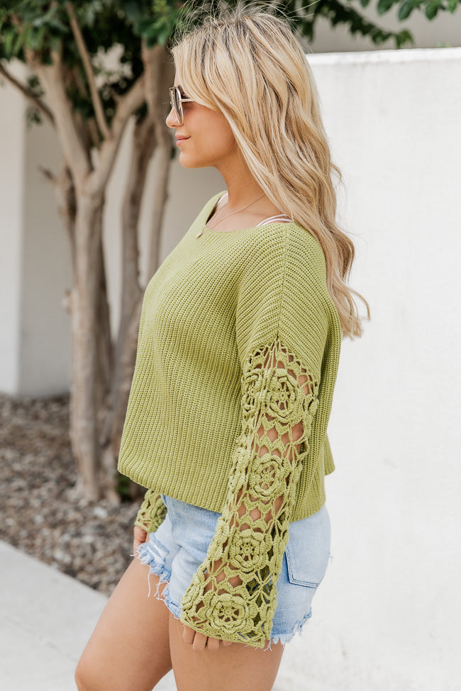 Always My Favorite Green Crochet Sleeve Sweater FINAL SALE Buy Cheap Outlet Locations