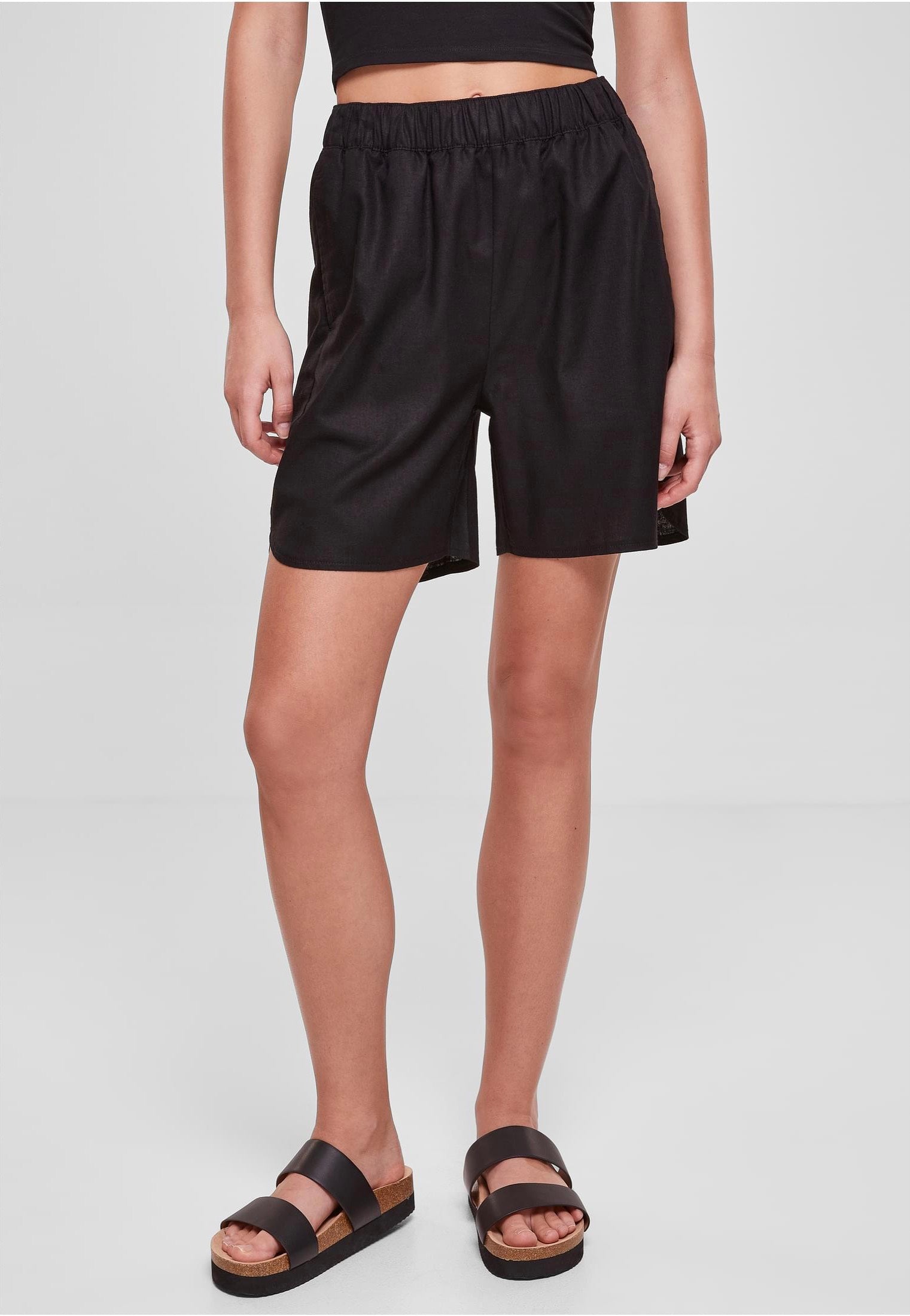 Urban Classics - Ladies Linen Mixed Black - Shorts Pices For Sale