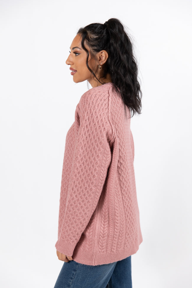 Cable Knit Cuddles Mauve Oversized Crew Neck Sweater Genuine Sale Online