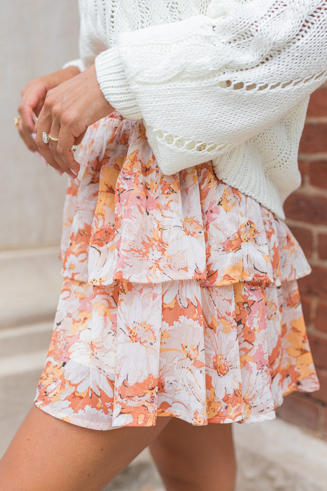 Breezy Beige And Mustard Floral Tiered Skort FINAL SALE Authentic Cheap Pice