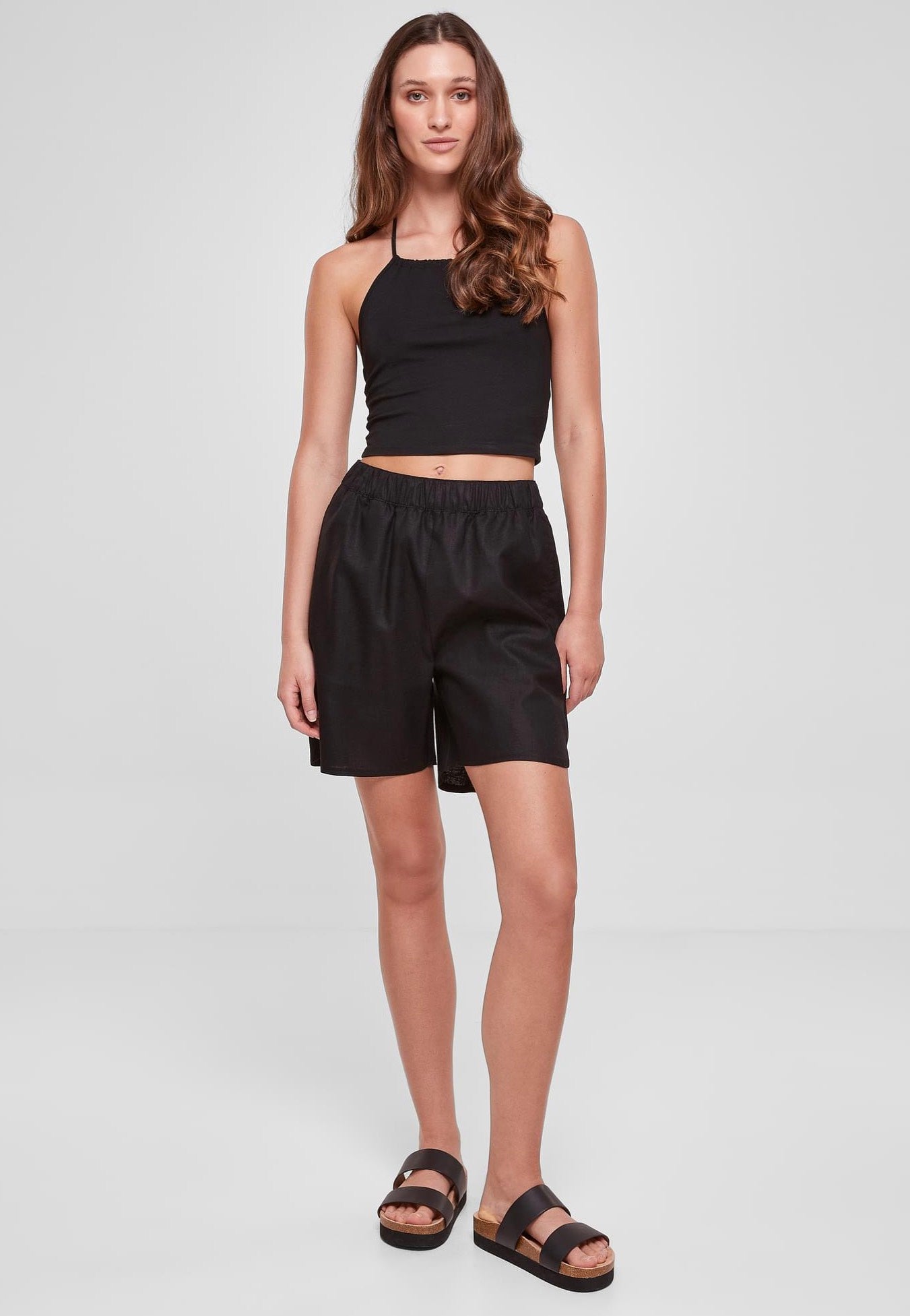 Urban Classics - Ladies Linen Mixed Black - Shorts Pices For Sale