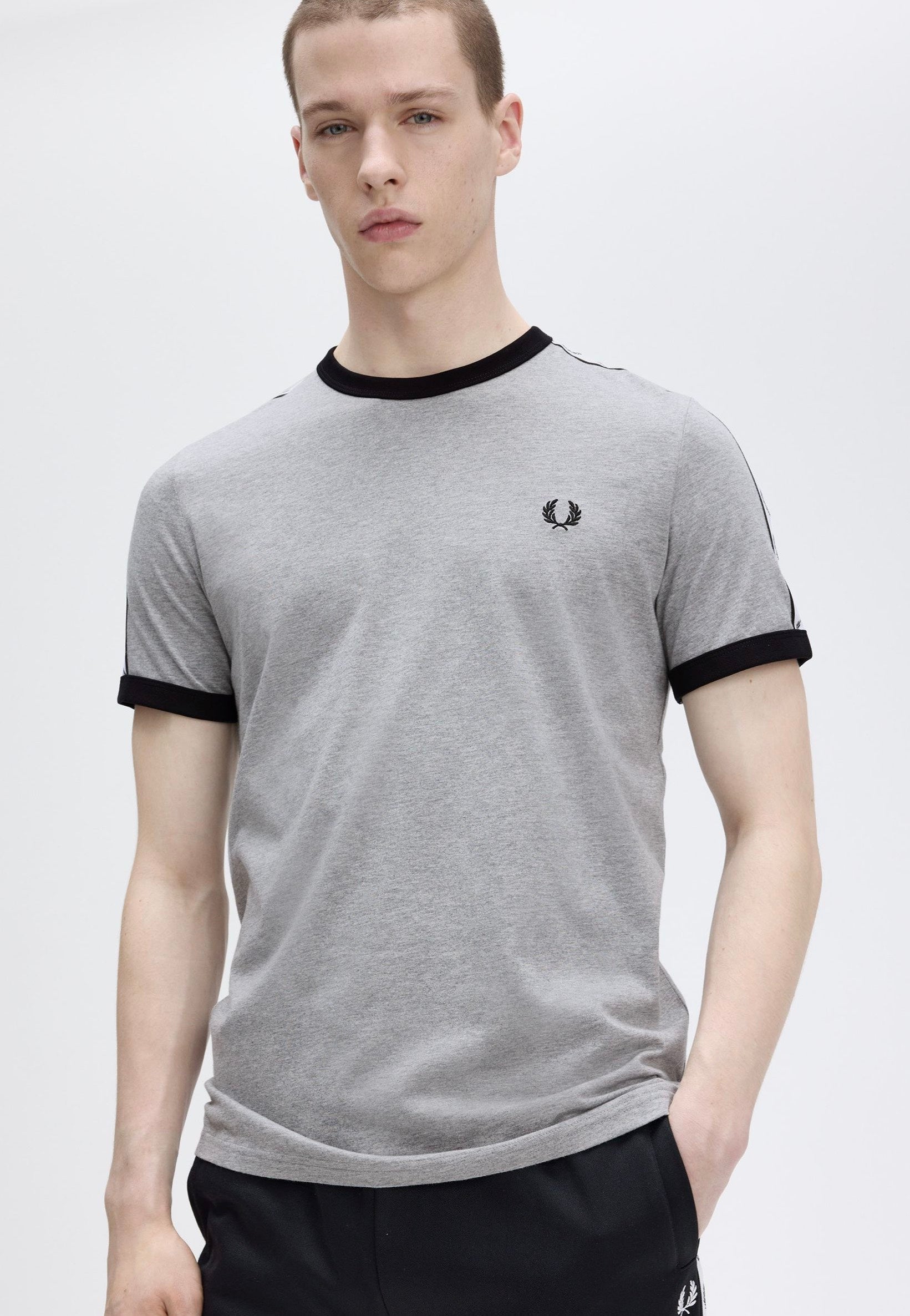 Fred Perry - Taped Ringer Steel Marl - T-Shirt 100% Original Sale Online