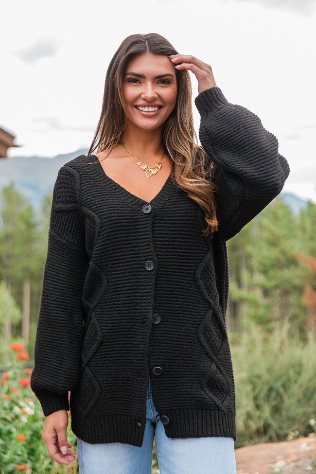 On My Mind Black Cable Knit Cardigan With Paypal