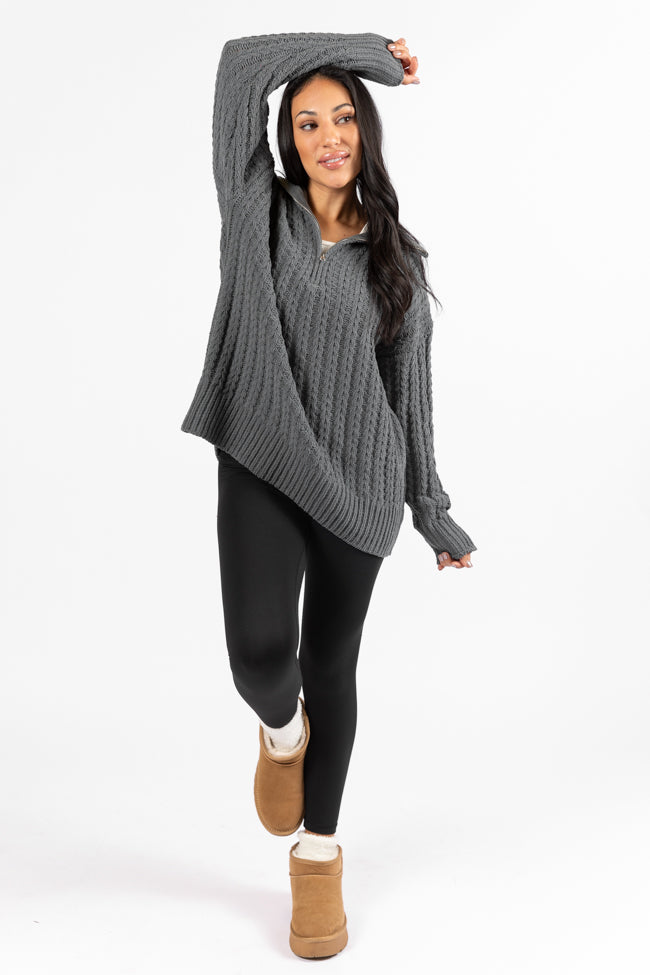 Forever Yours Charcoal Cable Knit Chenille Quarter Zip Sweater SALE Finishline Cheap Online