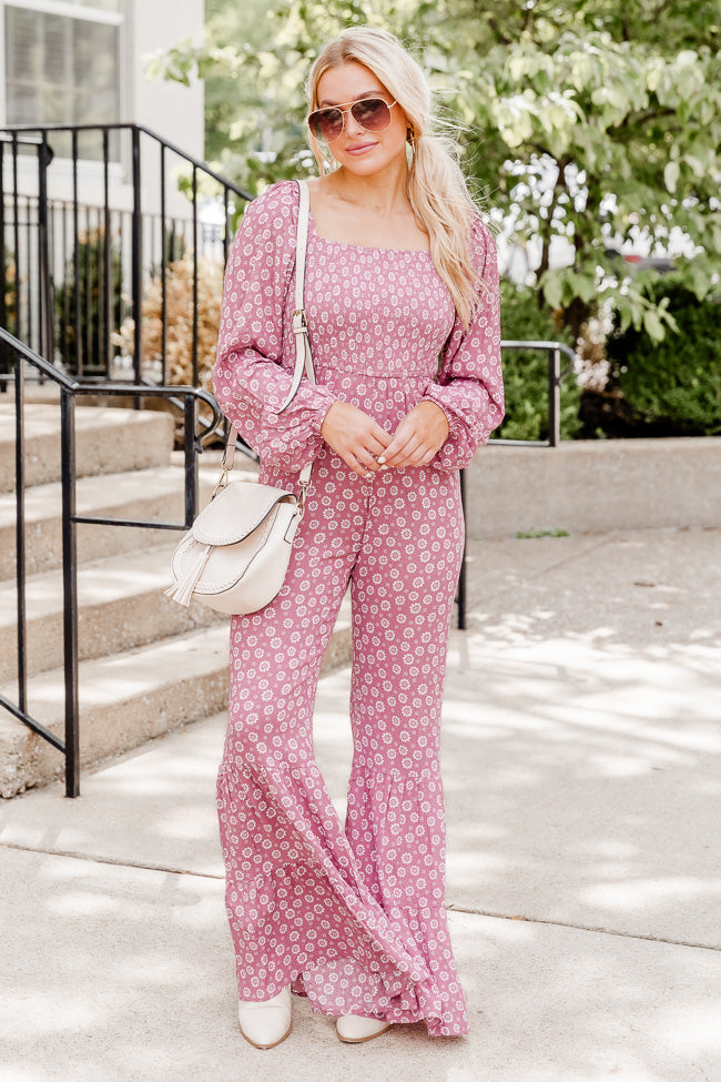 Aware of This Mauve Daisy Flare Jumpsuit FINAL SALE Buy