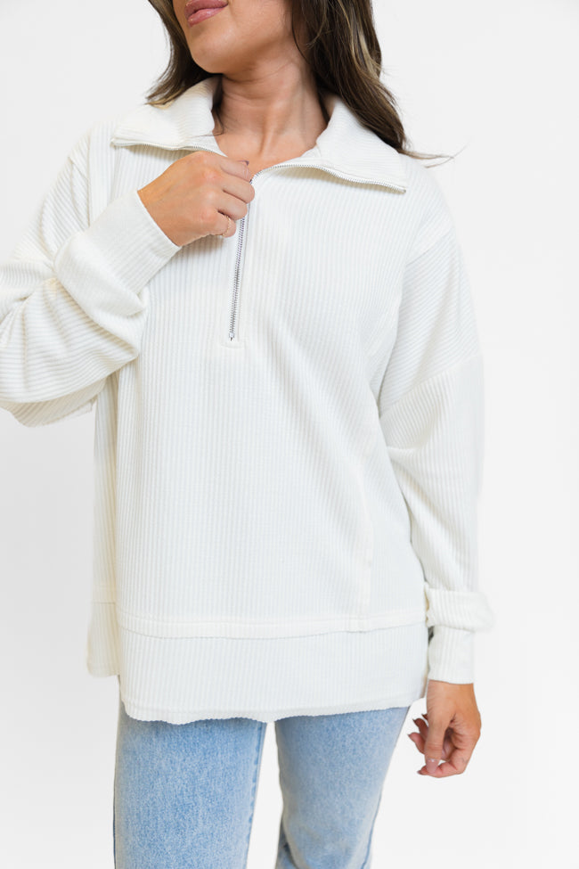 Fireside Festivities Cream Ribbed Quarter Zip Pullover Free Shipping Looking For