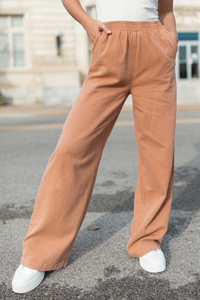 Something Worth Saving Chocolate Acid Wash Pull On Cotton Pants Discount Inexpensive