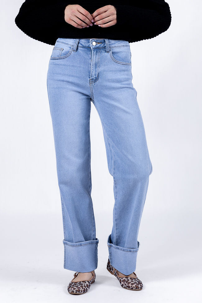 Camila Light Wash Wide Leg Cuffed Jeans Marketable