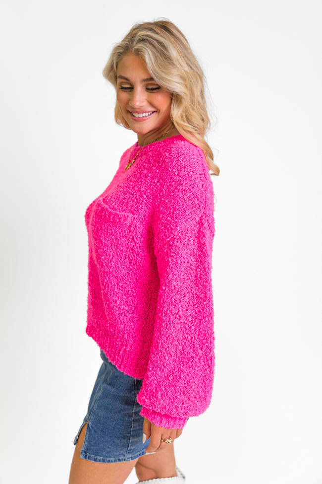 Longer Nights Magenta Fuzzy Pocketed Sweater Cheap Explore