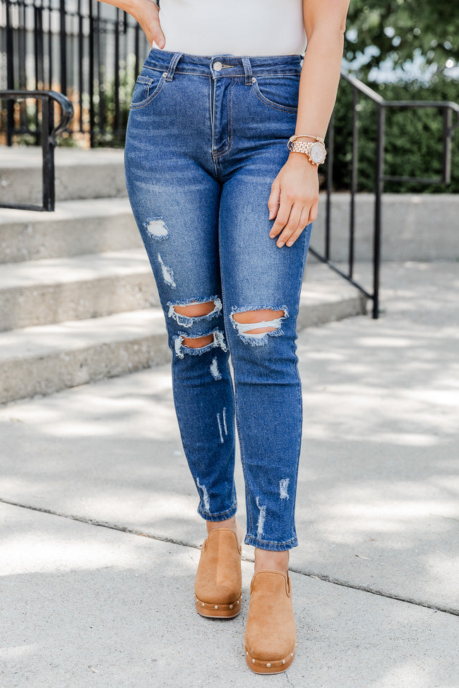 The Mom Jeans Dark Wash Straight Leg Jeans FINAL SALE Cheapest Pice Cheap Pice