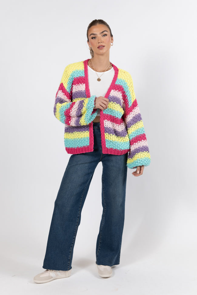 Forgot You Existed Hot Pink Multi Striped Cardigan FINAL SALE Sale Original