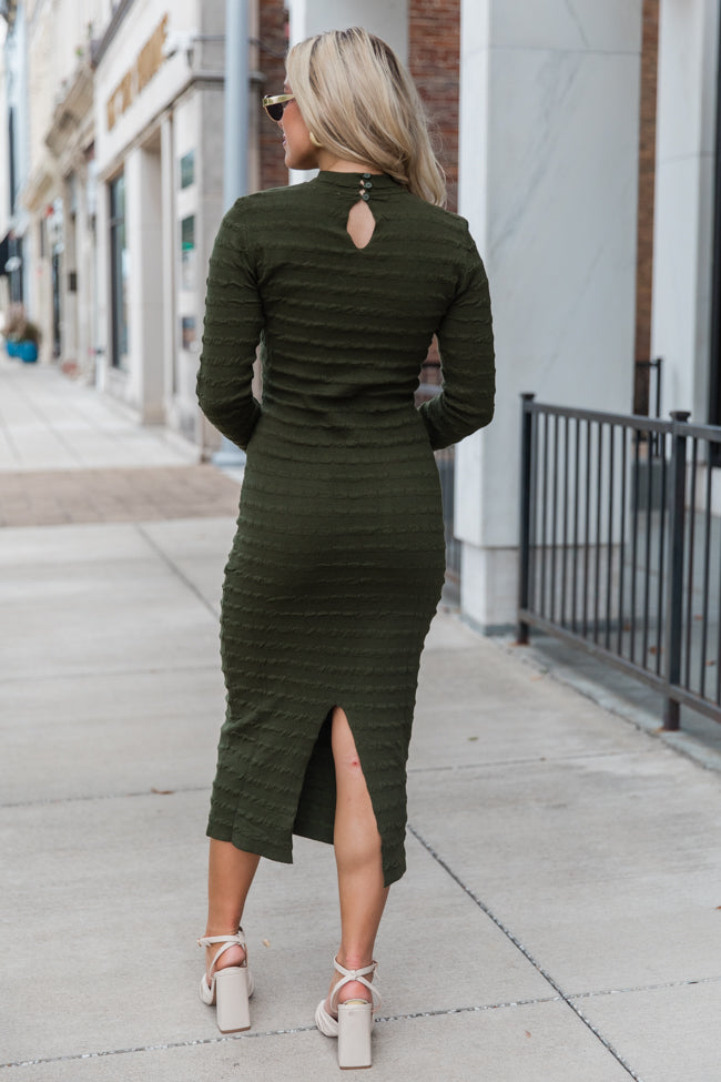 So Stylish Olive Textured Column Midi Dress Get To Buy Sale Online