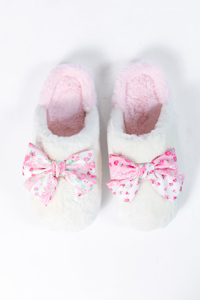 Pink Floral Bow Slippers Free Shipping New Styles