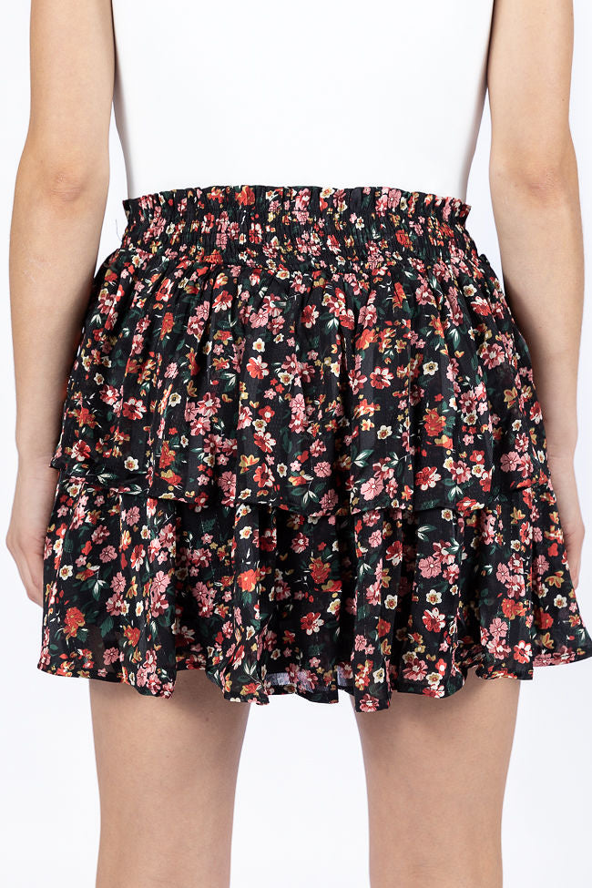 Breezy Black Floral Tiered Skort FINAL SALE Clearance Great Deals